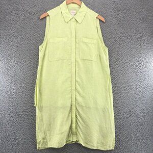 Chicos Top Womens 0 US Small Green Linen Side Slit Long Tunic Sleeveless Button